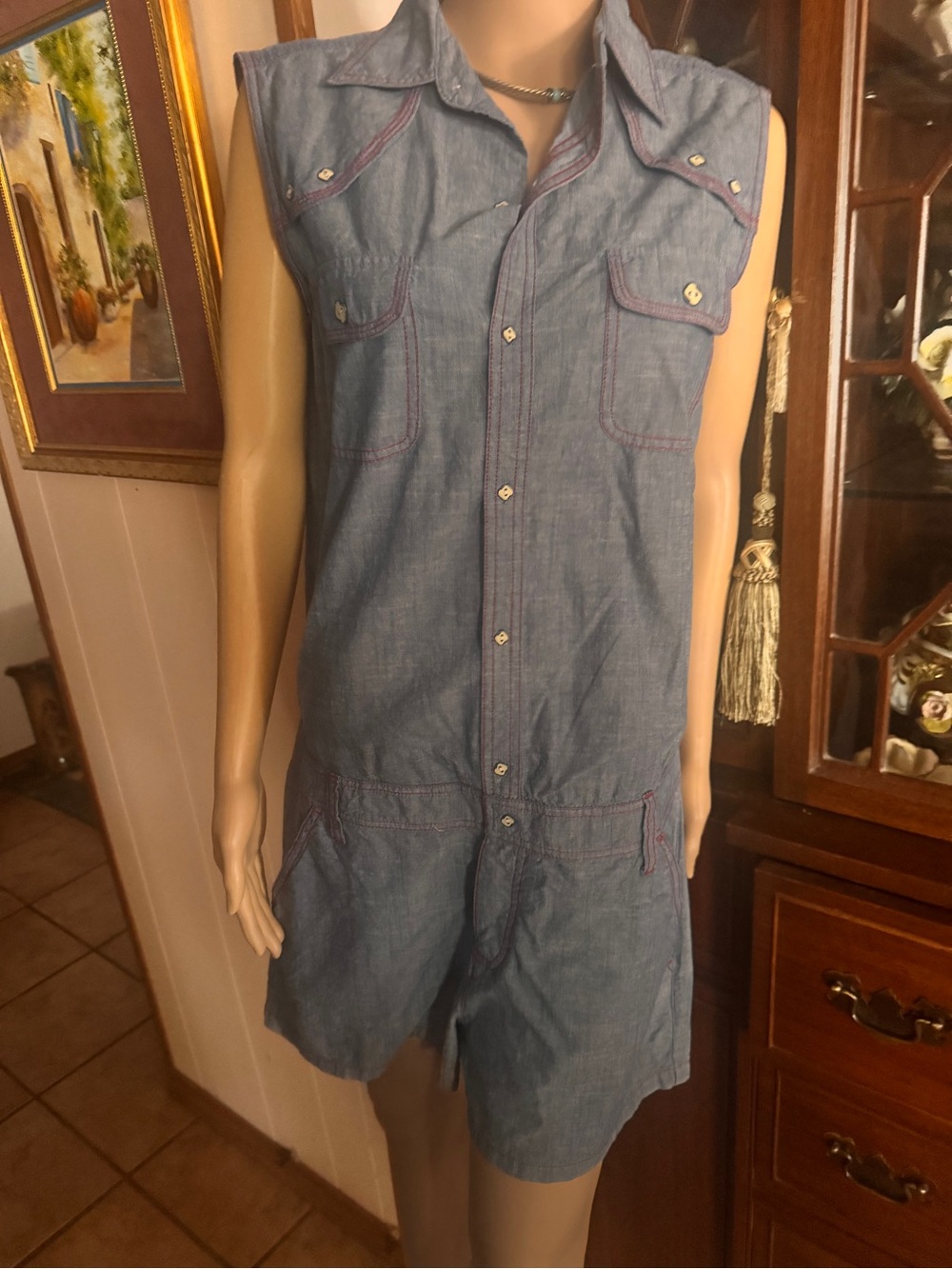 Diesel 38  Sleeveless Chambray Utility Romper - Blue